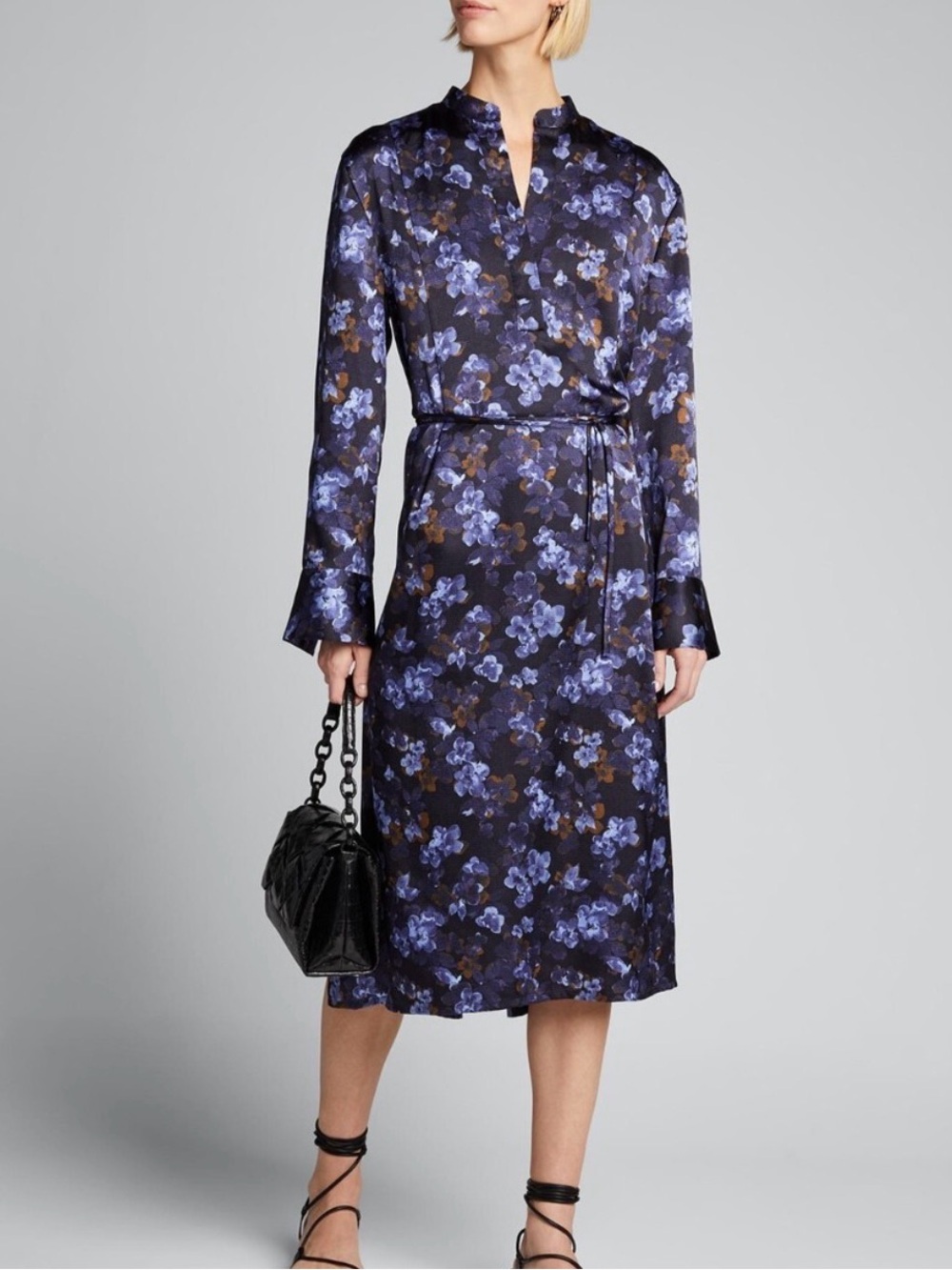 Vince- Dress with Blue and Brown Plumeria bloom Floral Print